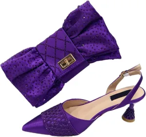 Women’S Fashion Brown Diamond Butterfly Pumps and Bag Set for Party Spike Heel Slingbacks