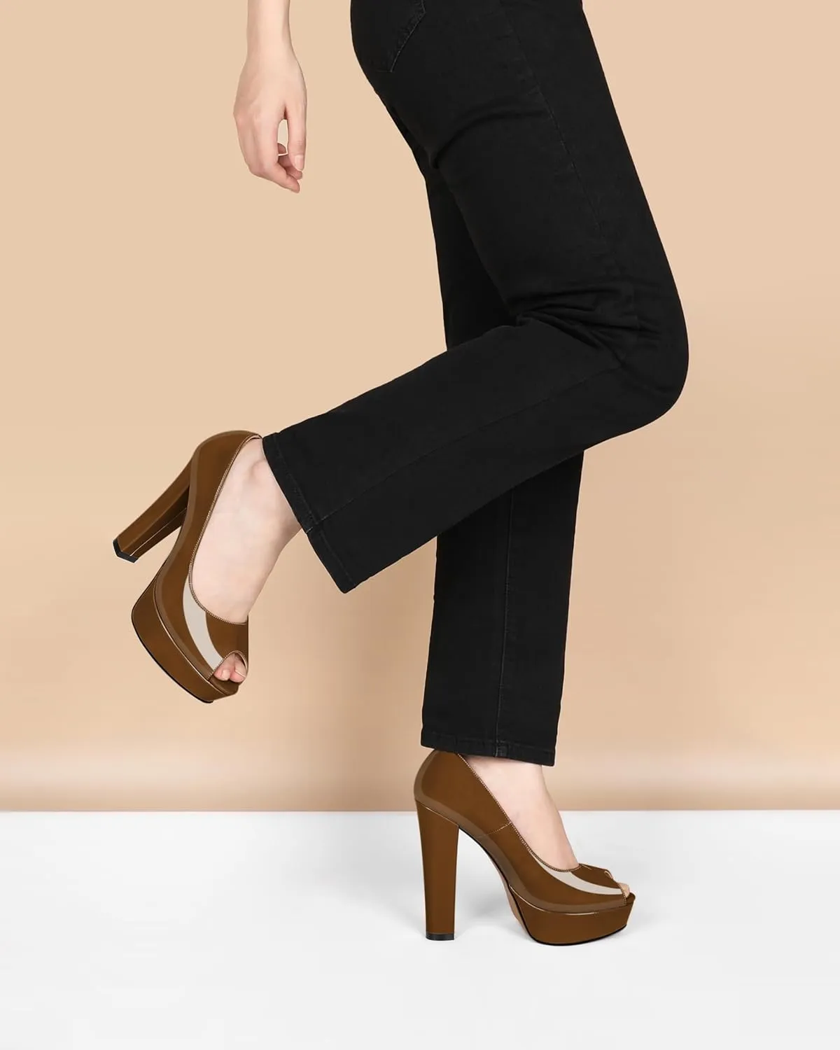 Women's High Heel Pumps Peep Toe Pump for Women Platform High Heels Chunky Block Heeled Shoes Sexy Dance Pumps 5.5 Inch Heel
