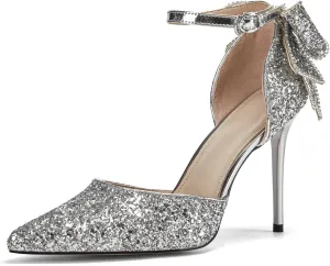 Women's High Heels Butterfly Back Sexy Stiletto Pumps Closed Toe Sparkly Ankle Strap Heels Sandals Dress Wedding Shoes for Women