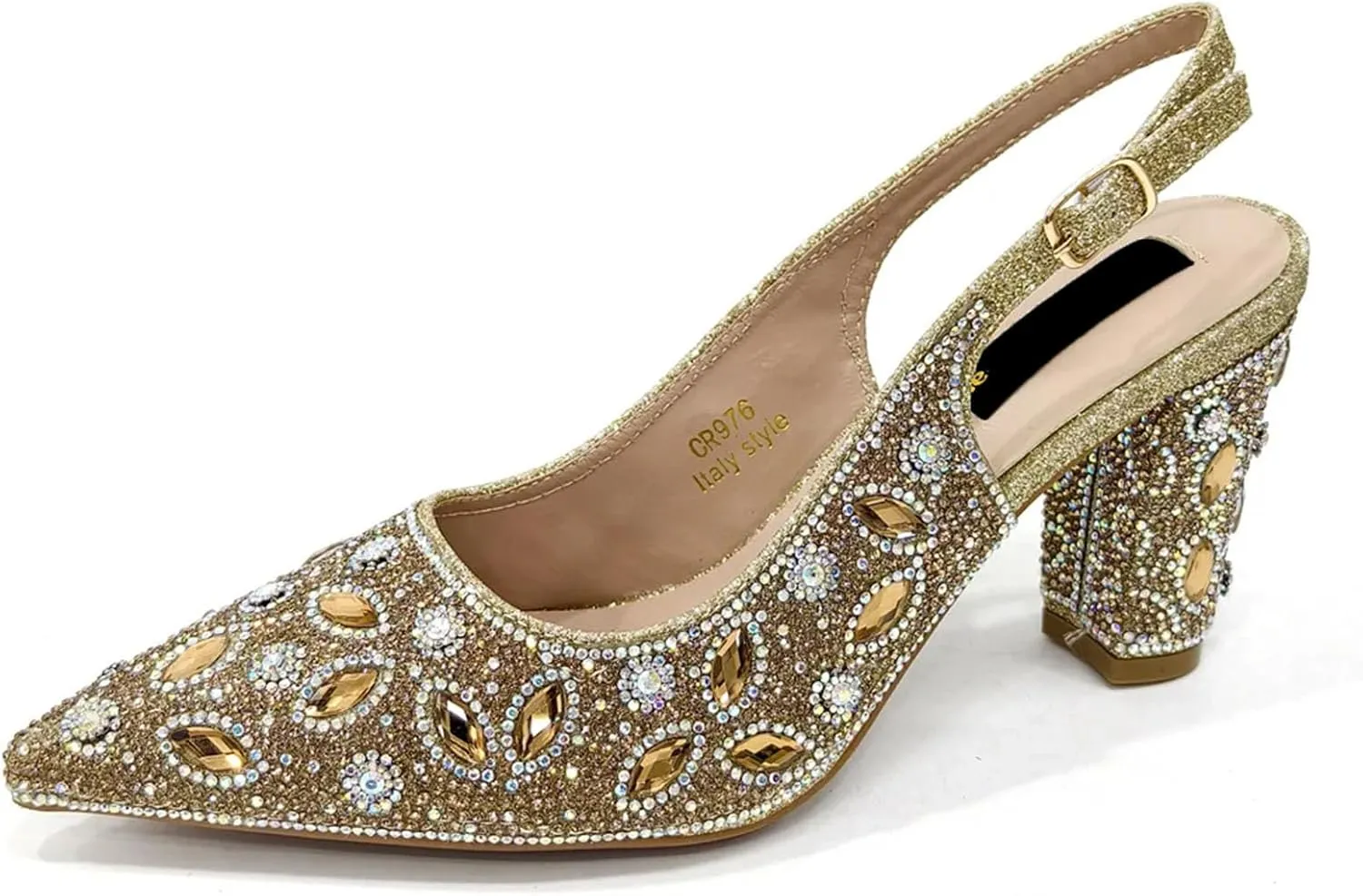 Womens Nigerian Pointed Toe Wedding Shoes Set Rhinestone Bridal Pumps and Matching Evening Bag Party Accessories