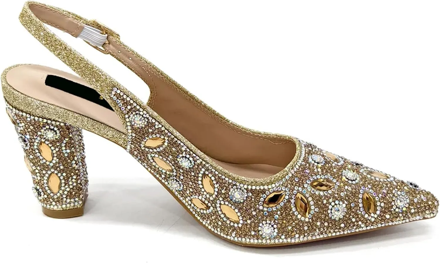 Womens Nigerian Pointed Toe Wedding Shoes Set Rhinestone Bridal Pumps and Matching Evening Bag Party Accessories