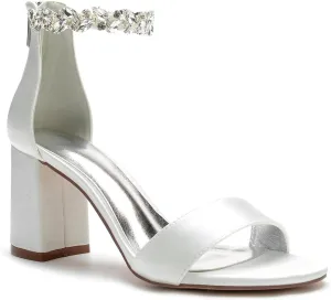 Women's Open Toe Chunky Block High Heel Crystal Wedding Shoes Evening Prom Dance Party Ankle Strap Dress Pump Shoes Sandals