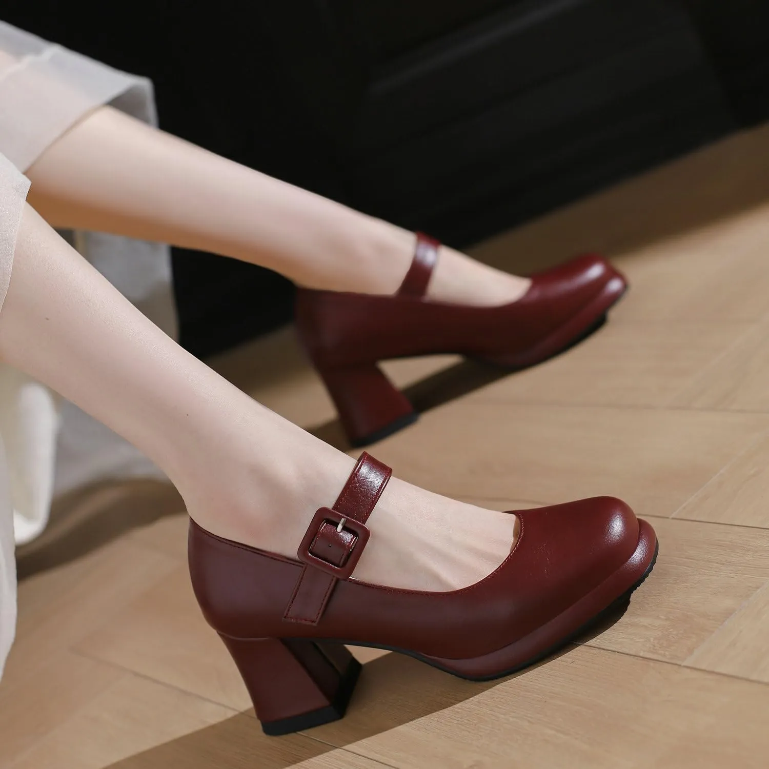 Women's Platform Mary Janes Square Toe Chunky Block Heel Ankle Strap Pump Shoes