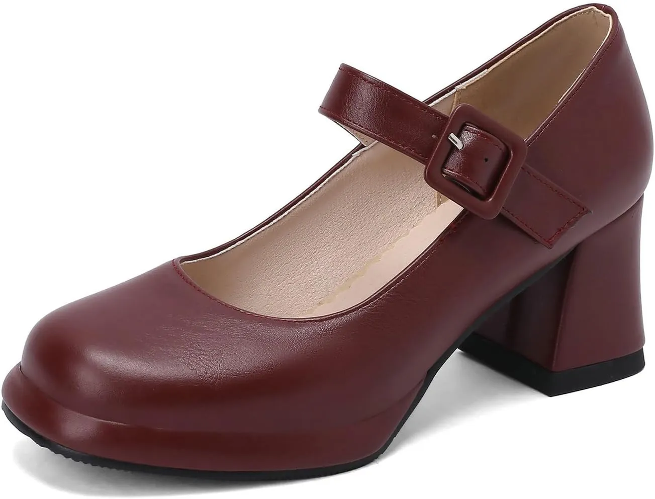 Women's Platform Mary Janes Square Toe Chunky Block Heel Ankle Strap Pump Shoes