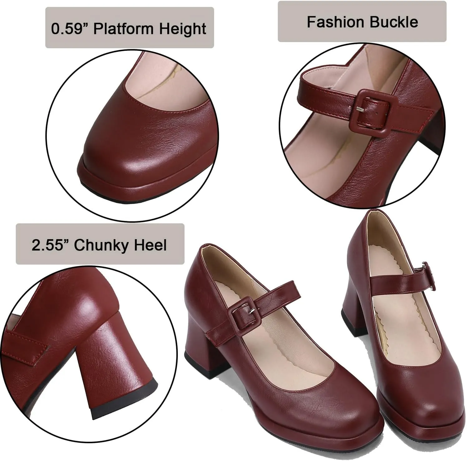 Women's Platform Mary Janes Square Toe Chunky Block Heel Ankle Strap Pump Shoes
