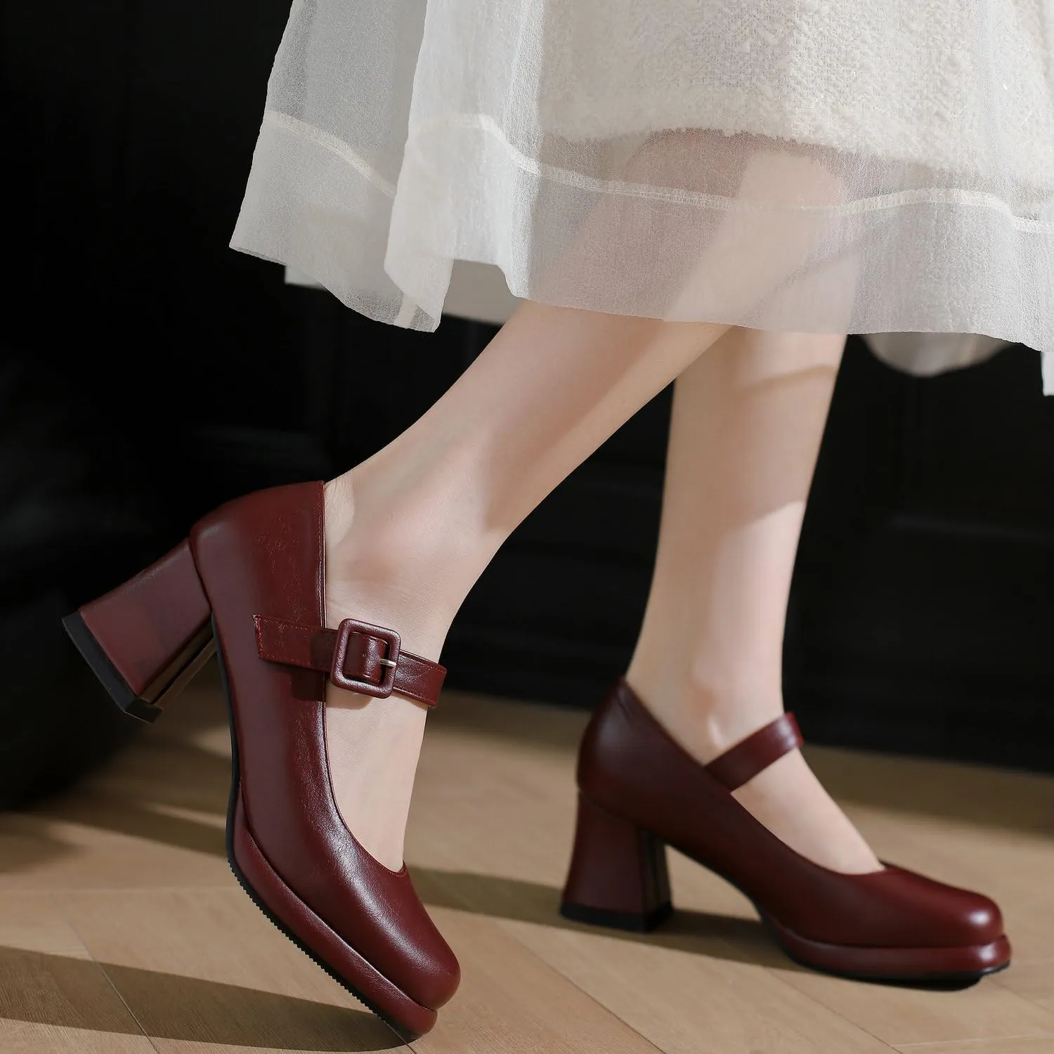 Women's Platform Mary Janes Square Toe Chunky Block Heel Ankle Strap Pump Shoes