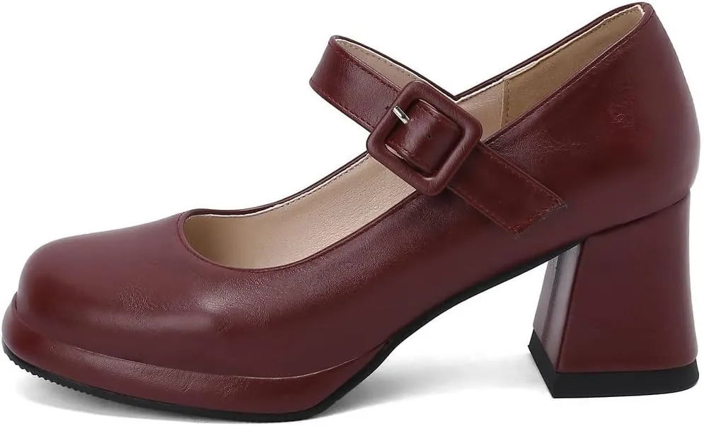 Women's Platform Mary Janes Square Toe Chunky Block Heel Ankle Strap Pump Shoes