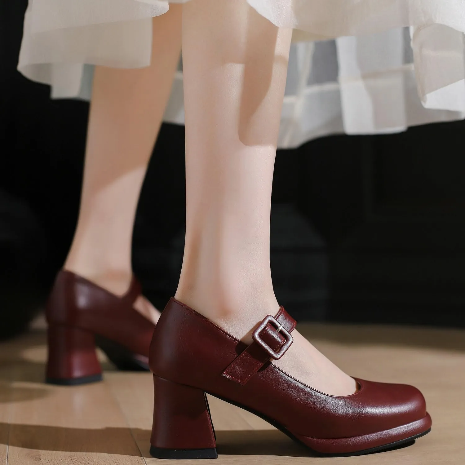 Women's Platform Mary Janes Square Toe Chunky Block Heel Ankle Strap Pump Shoes