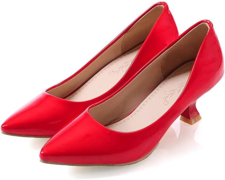 Women's PU Leather Candy Color Pointed Toe Sexy Formal Working Pumps,Middle Heels Comfortable Office Ladies Walking Wedding Pump Shoes