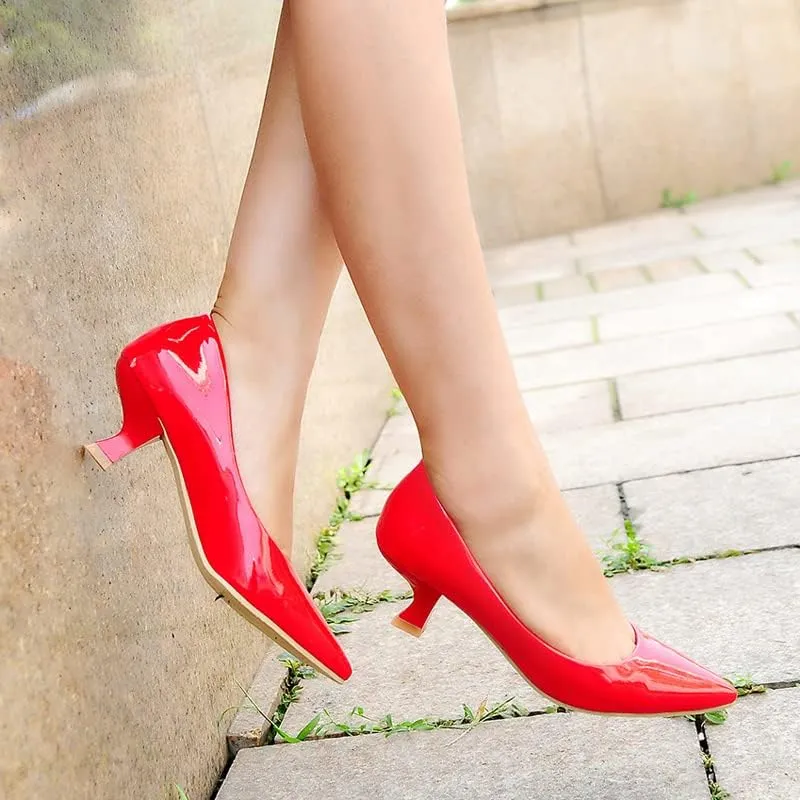 Women's PU Leather Candy Color Pointed Toe Sexy Formal Working Pumps,Middle Heels Comfortable Office Ladies Walking Wedding Pump Shoes