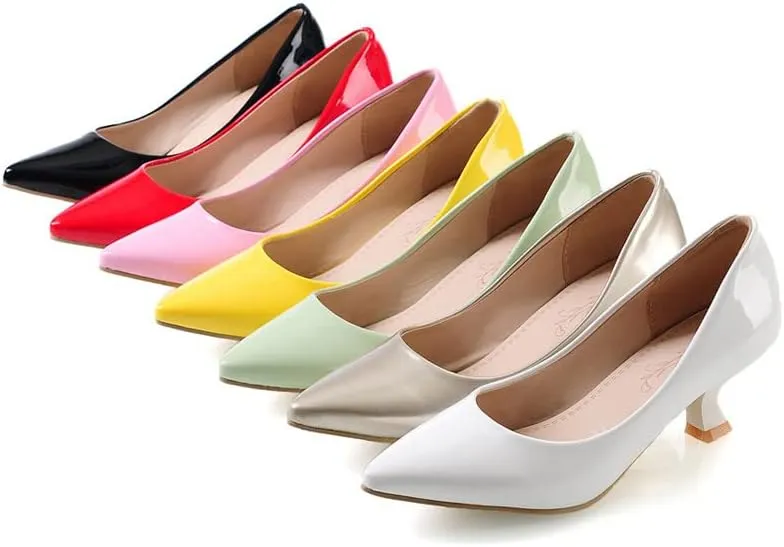 Women's PU Leather Candy Color Pointed Toe Sexy Formal Working Pumps,Middle Heels Comfortable Office Ladies Walking Wedding Pump Shoes