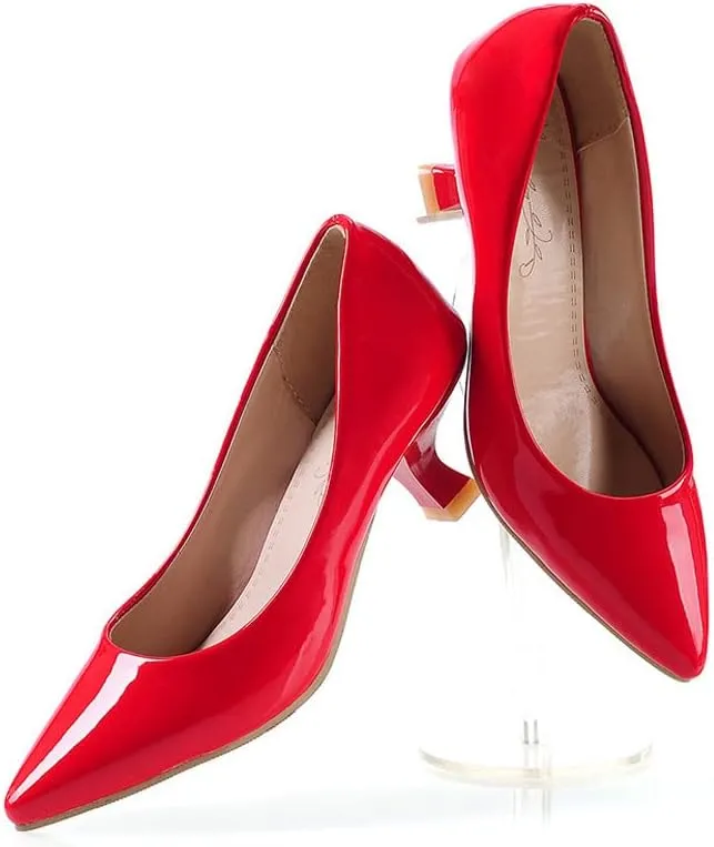 Women's PU Leather Candy Color Pointed Toe Sexy Formal Working Pumps,Middle Heels Comfortable Office Ladies Walking Wedding Pump Shoes