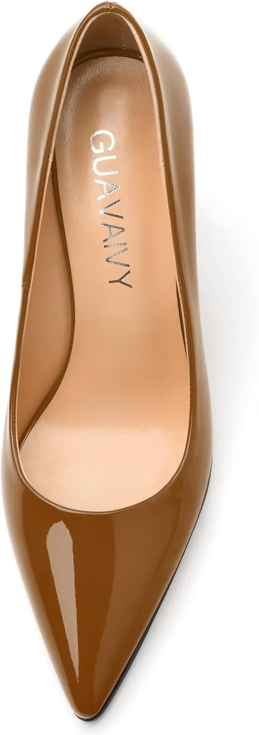 Women's Pumps, Pointed Toe Chunky Block Heel, Slip On Fashion Solid High Heel Shoes for Women