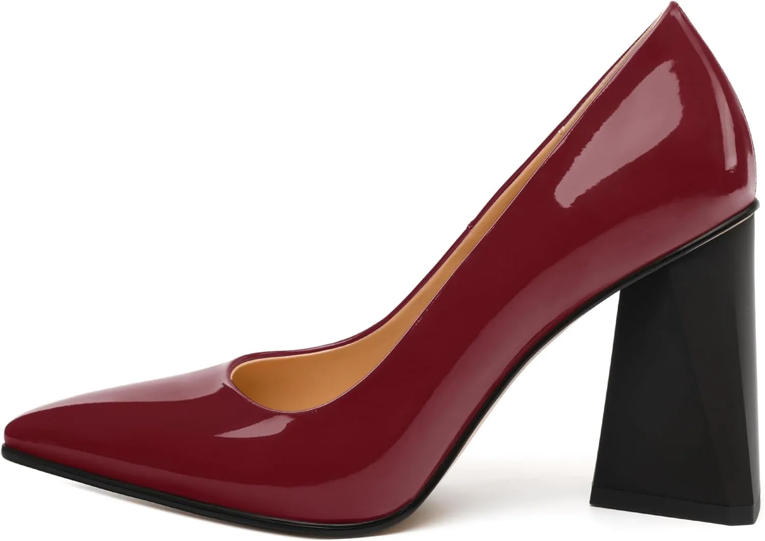Women's Pumps, Pointed Toe Chunky Block Heel, Slip On Fashion Solid High Heel Shoes for Women