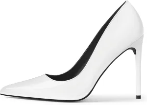 Women's Pumps Slip On High Heels with Pointed Toe 4.1 Inch Stiletto Bridal Party Dress Heels for Casual,Lucy-White Pu-8.5-O1