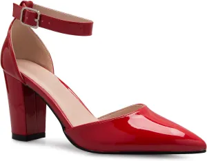 Women's Sexy D'Orsay Ankle Strap Pointed Toe Block Heel Pump - Classic, Comfortable
