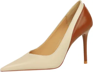 Women's Sexy Pointed Closed Toe Slip On Pumps Two Tone Splicing Stilettos High Heels for Women Office Wedding Party Prom Dress Pump Shoes 3.74"