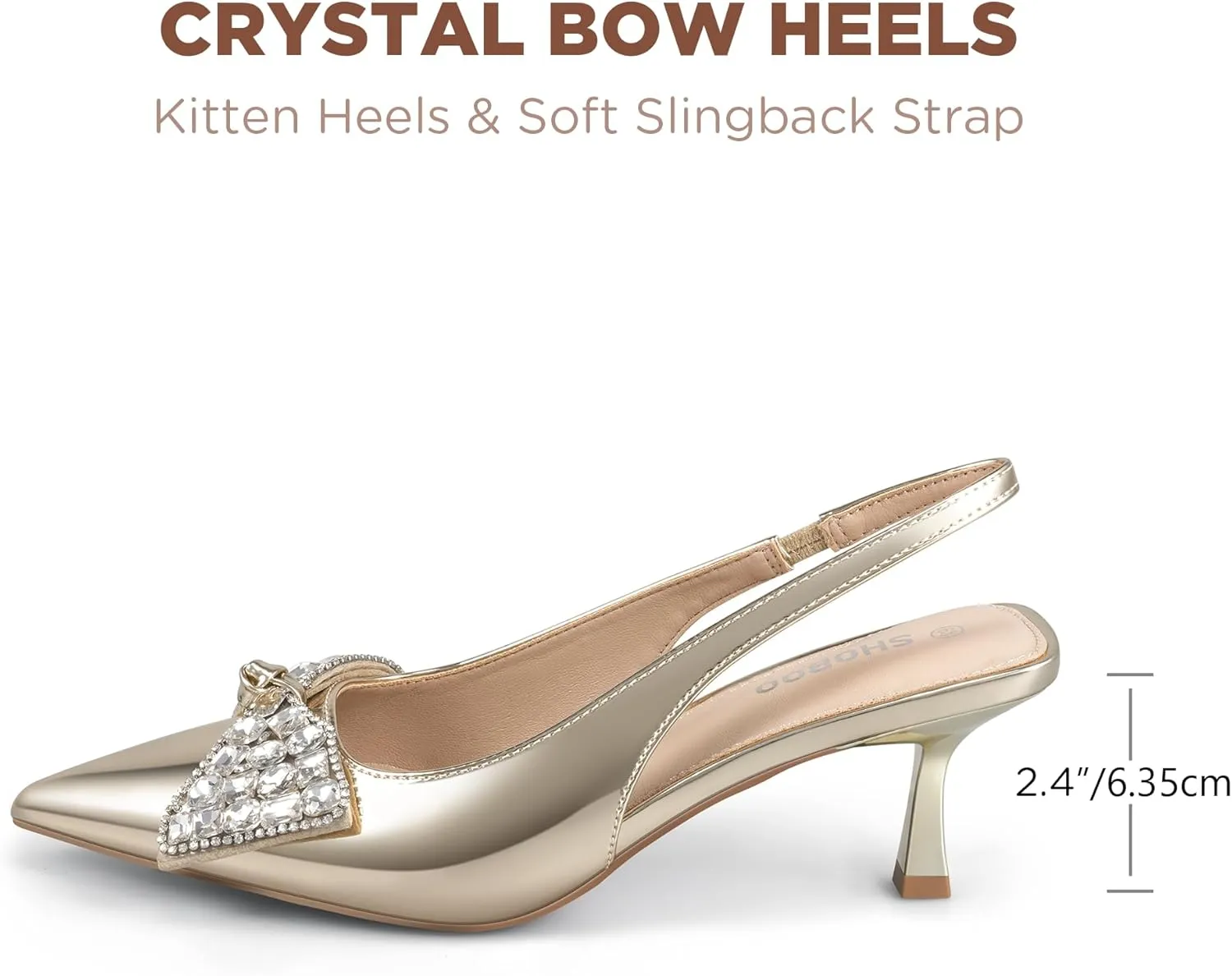 Women's Slingback Kitten Heels with Bow 2.4-Inch Low Heels Closed Pointed Toe Pump Dress Shoes