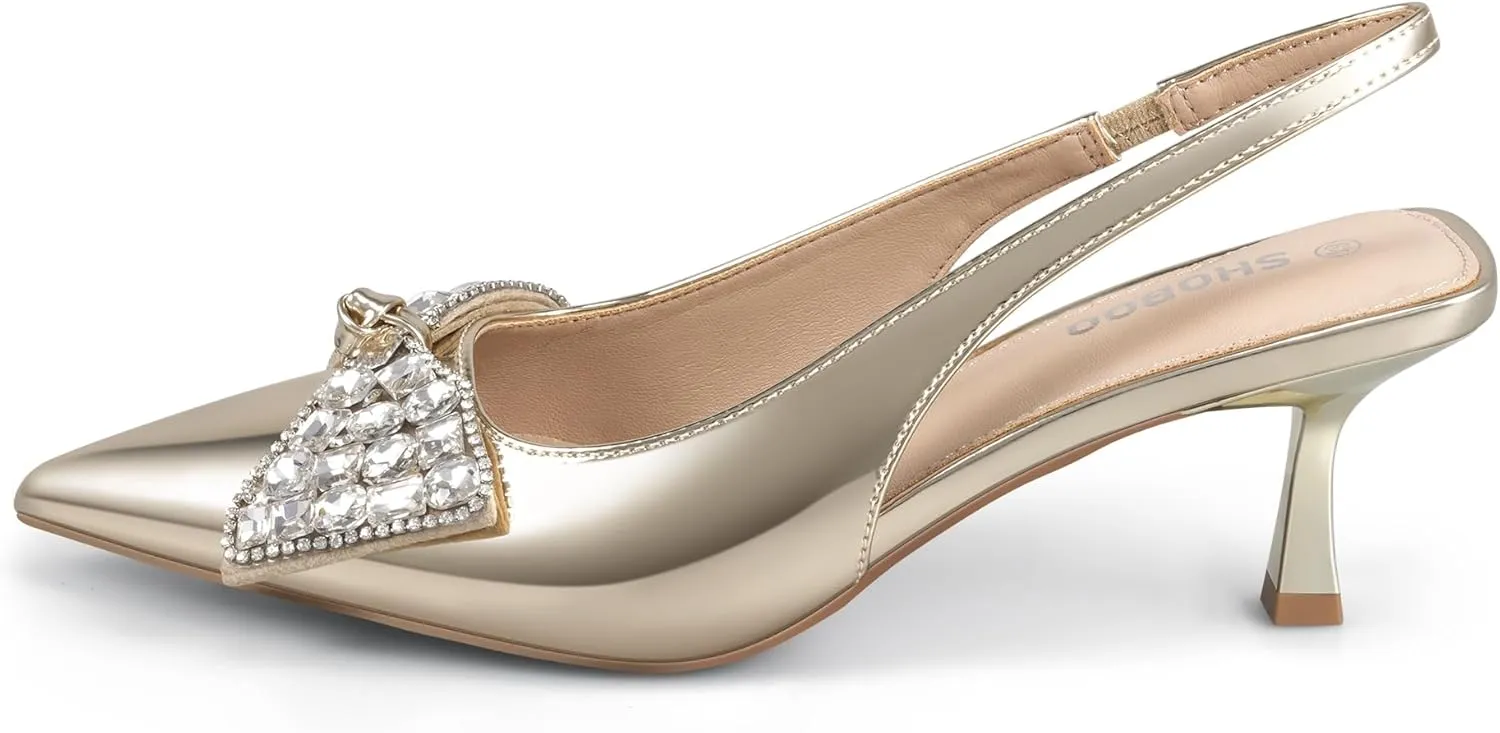 Women's Slingback Kitten Heels with Bow 2.4-Inch Low Heels Closed Pointed Toe Pump Dress Shoes