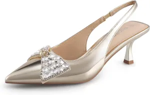 Women's Slingback Kitten Heels with Bow 2.4-Inch Low Heels Closed Pointed Toe Pump Dress Shoes