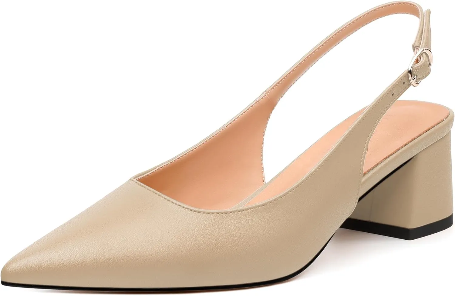 Womens Slingback Pumps, Pointed Toe Mid Chunky Heel Pump Shoes for Women, Leather Insole Comfort Daily Pumps 2"