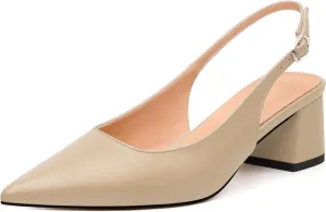 Womens Slingback Pumps, Pointed Toe Mid Chunky Heel Pump Shoes for Women, Leather Insole Comfort Daily Pumps 2"