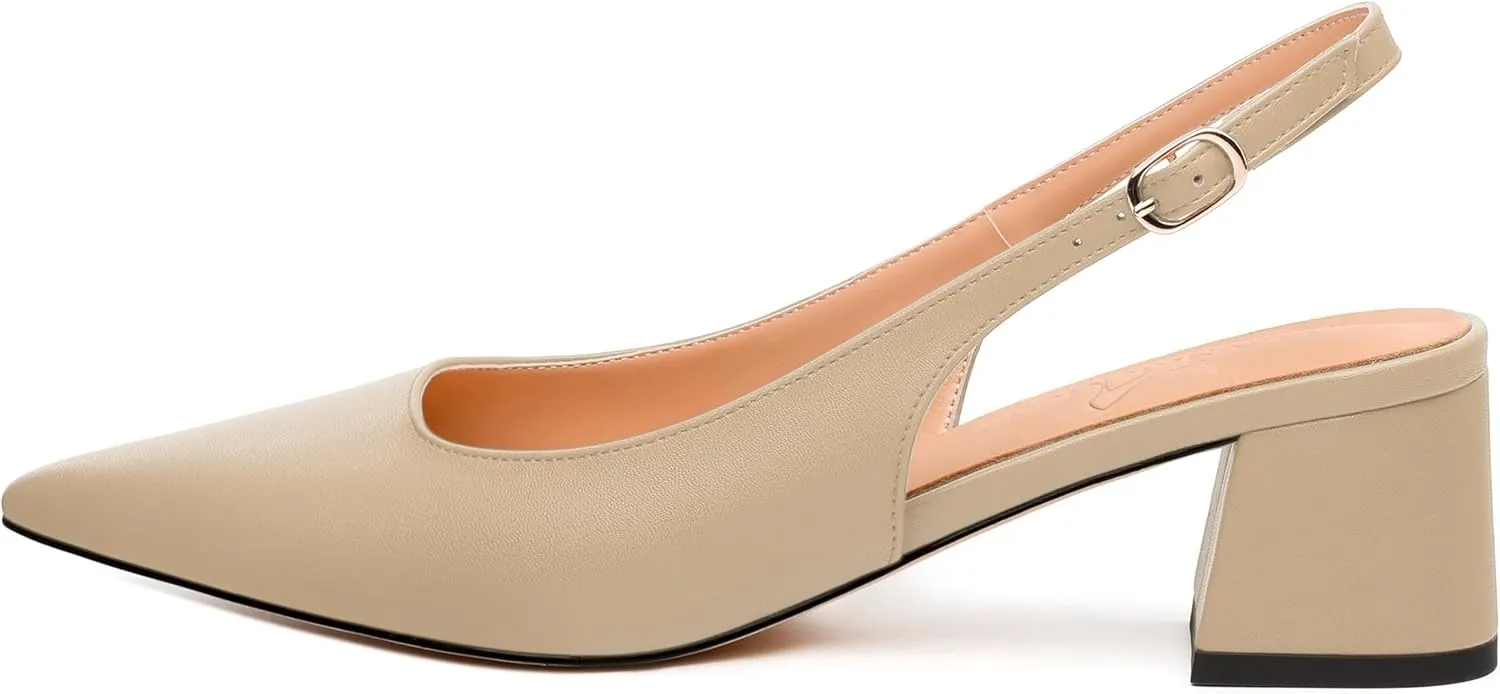 Womens Slingback Pumps, Pointed Toe Mid Chunky Heel Pump Shoes for Women, Leather Insole Comfort Daily Pumps 2"