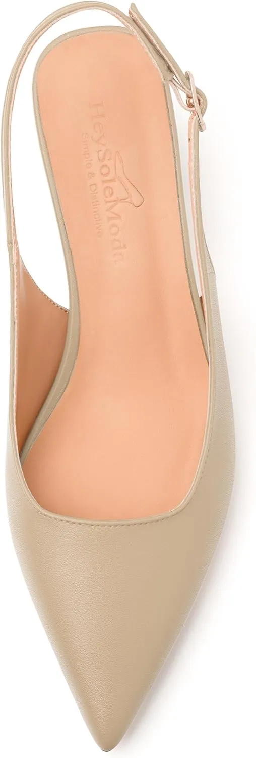 Womens Slingback Pumps, Pointed Toe Mid Chunky Heel Pump Shoes for Women, Leather Insole Comfort Daily Pumps 2"