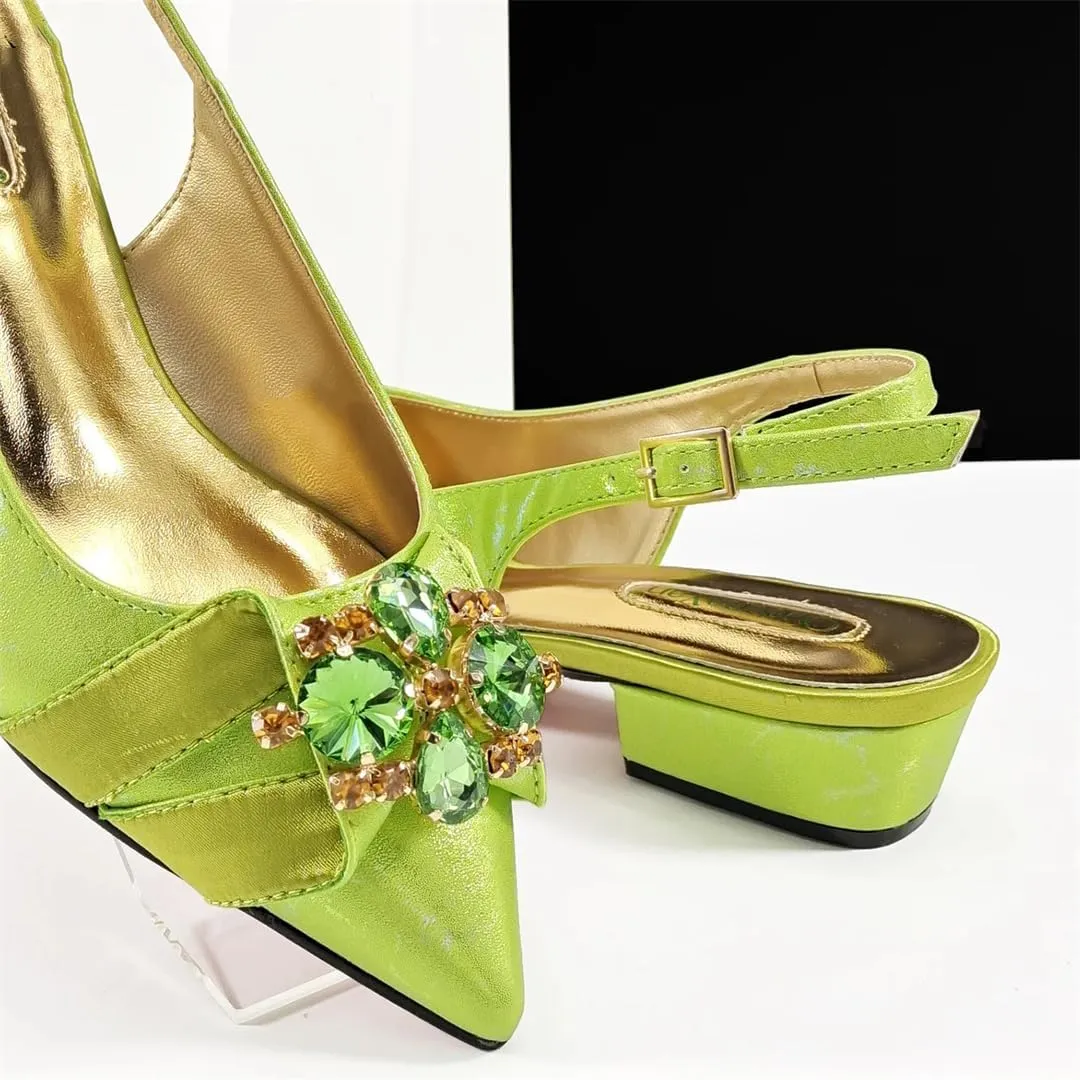 Women’S Wedding Sandals and Bag Matching Set with Square Heel and Rhinestone Detail