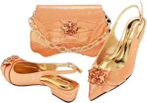 Women’S Wedding Sandals and Bag Matching Set with Square Heel and Rhinestone Detail