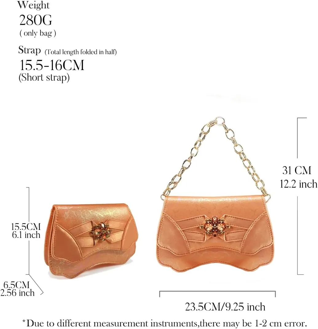 Women’S Wedding Sandals and Bag Matching Set with Square Heel and Rhinestone Detail