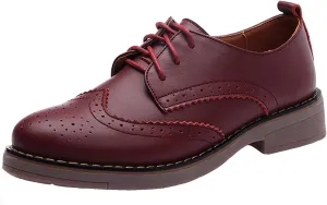 WUIWUIYU Women's Girls Brogue Oxford Shoes Vintage Lace-up Low Heel Platform Smart Casual Work School Oxfords