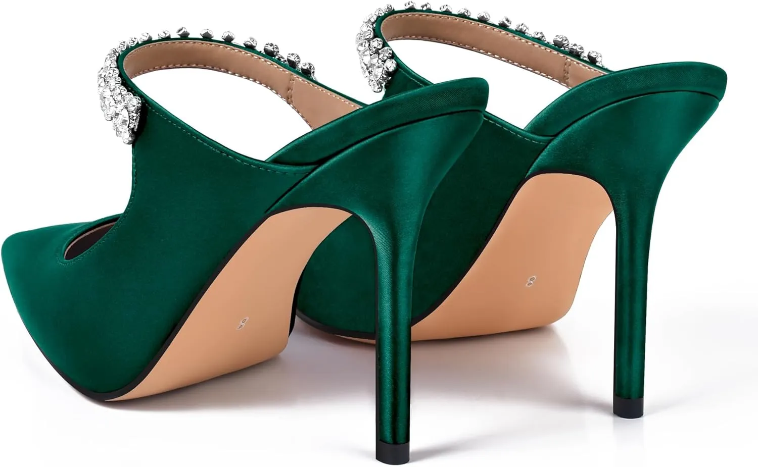 XINIUNIU Heeled Mules for Women Rhinestone Heels Pointed Toe Slip On 4 Inch Stiletto Closed Toe Sandals Dress Wedding Pump Shoes