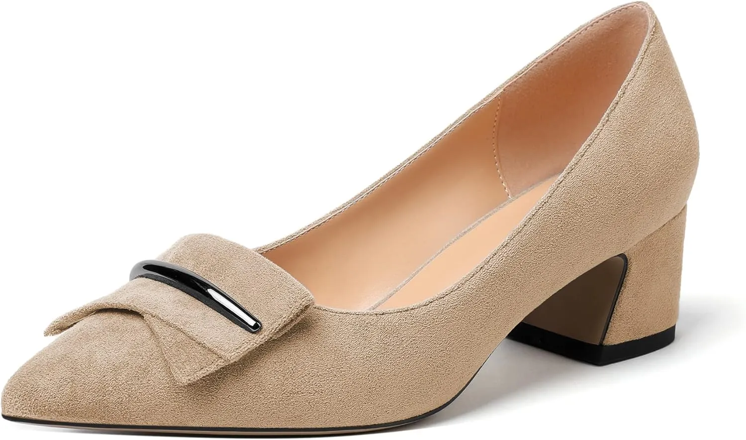 YODEKS Women's Chunky Heel Pumps Low Block Heel Pointed Toe Slip on Dress Pump Shoes for Work Casual Daily Life Party Dress Shoes