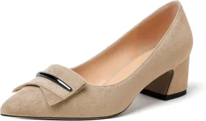 YODEKS Women's Chunky Heel Pumps Low Block Heel Pointed Toe Slip on Dress Pump Shoes for Work Casual Daily Life Party Dress Shoes