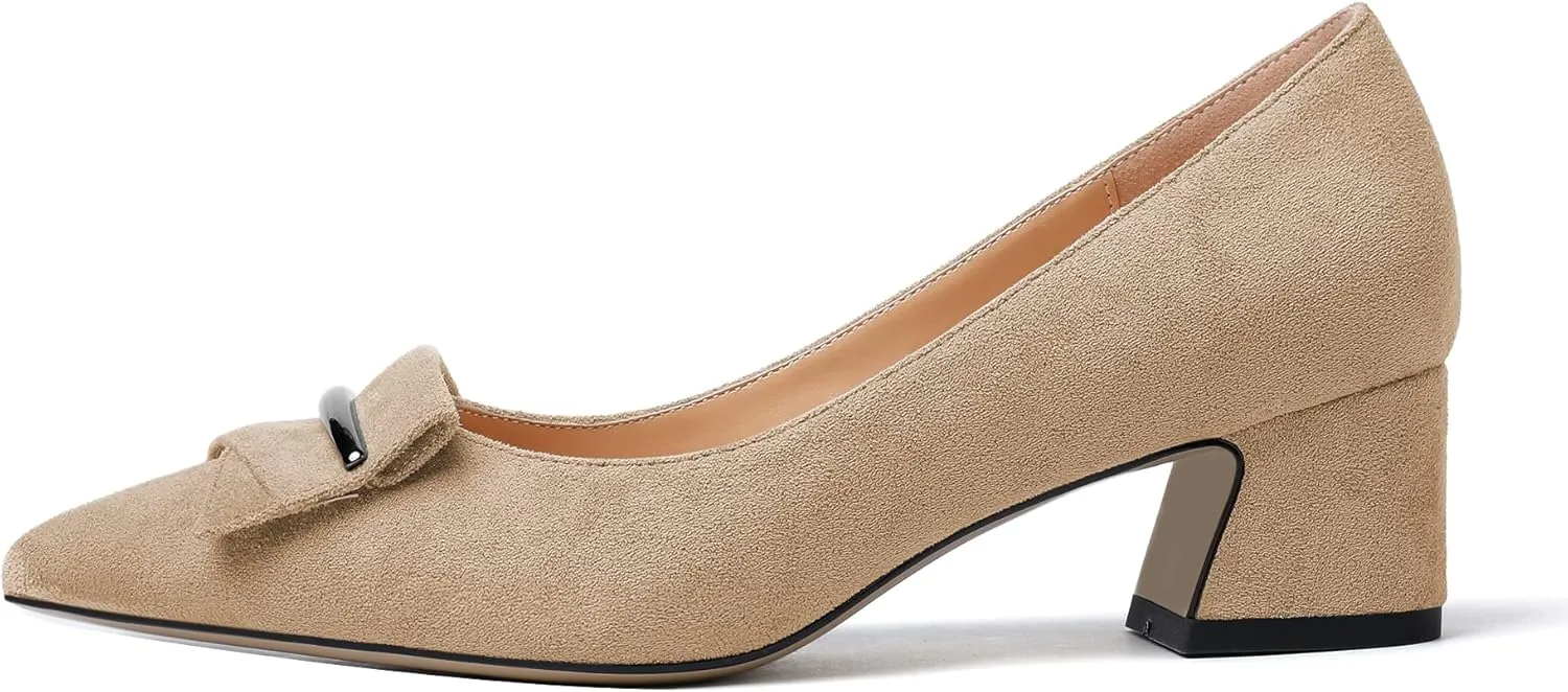 YODEKS Women's Chunky Heel Pumps Low Block Heel Pointed Toe Slip on Dress Pump Shoes for Work Casual Daily Life Party Dress Shoes