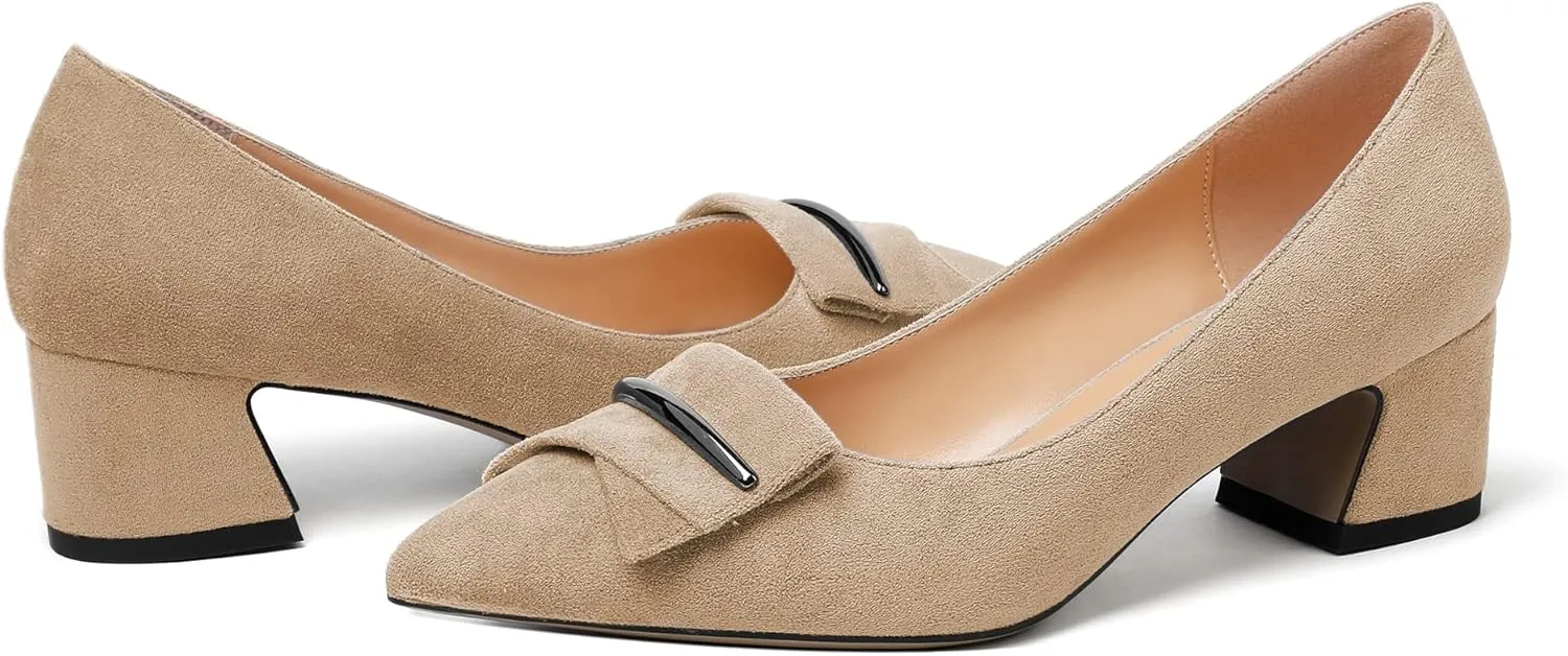 YODEKS Women's Chunky Heel Pumps Low Block Heel Pointed Toe Slip on Dress Pump Shoes for Work Casual Daily Life Party Dress Shoes
