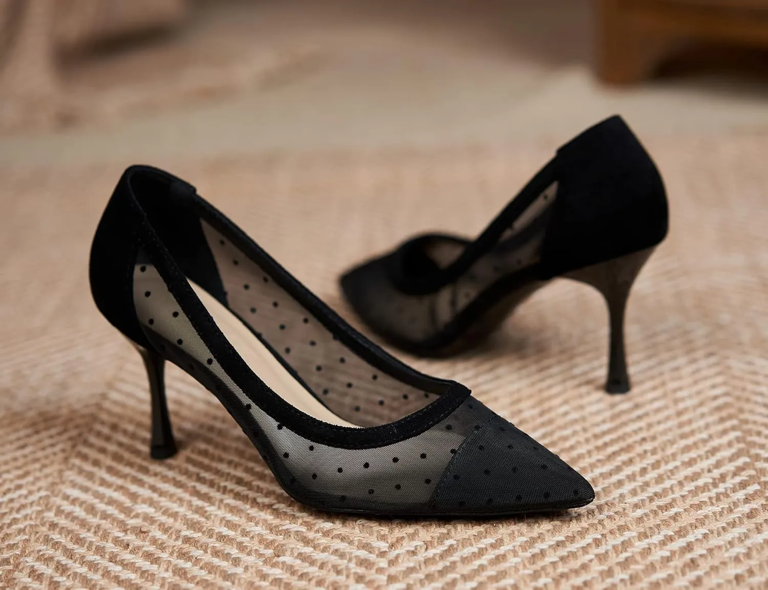 YooPrettyz Women See Through Mesh Sexy High Heels Formal Dressy Pump Shoes Pointed Toe Office Kitten Heels