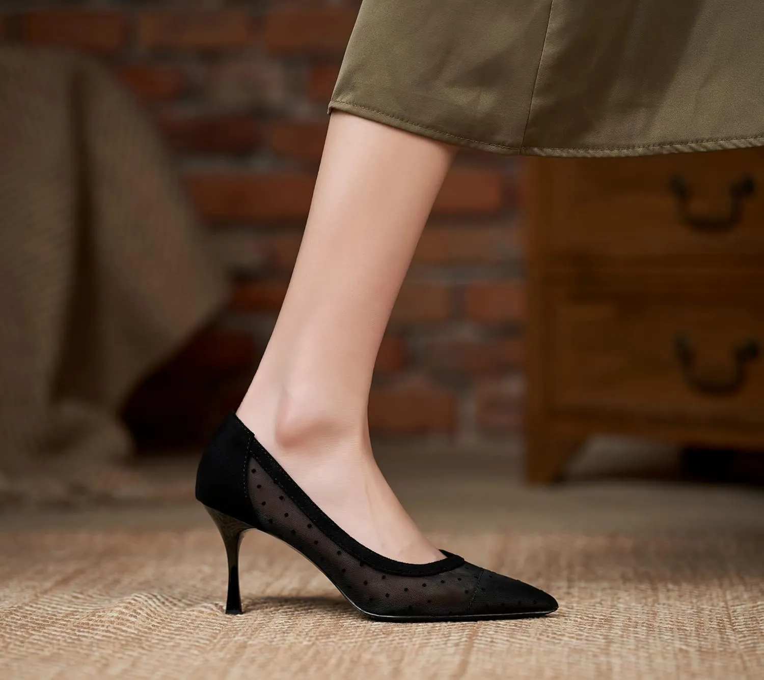 YooPrettyz Women See Through Mesh Sexy High Heels Formal Dressy Pump Shoes Pointed Toe Office Kitten Heels