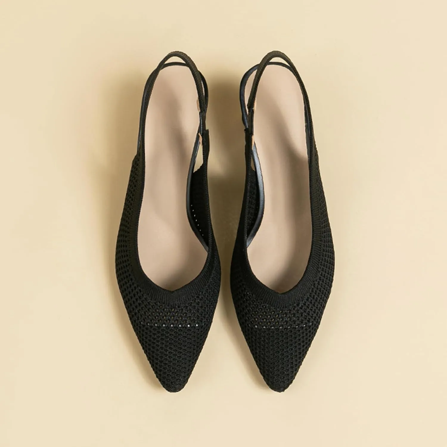 youngshow Pointed Toe Women Pumps, Comfort Slingback Heels with Arch Support, Cute Kitten Heels with Ankle Strap for Womens, Walking Office, Black