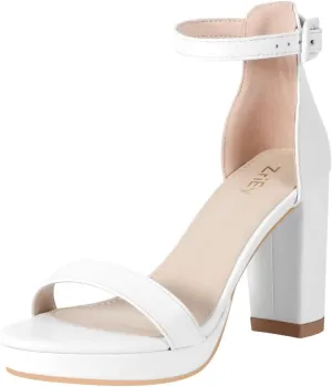 ZriEy 4-Inch Platform High Heels for Women Block Chunky Heeled Sandals Open Toe Ankle Strap Heels Wedding Party Evening Prom Dress Pump Sandals Shoes