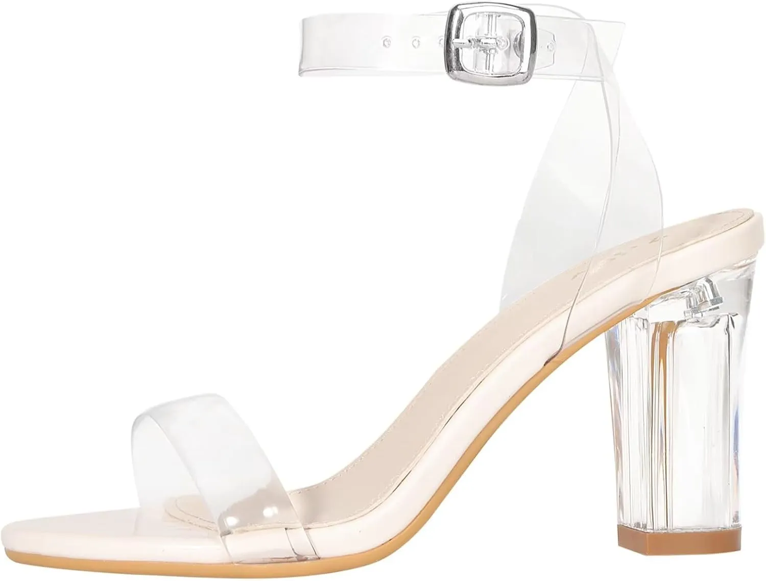ZriEy Clear Block Sandals Chunky Heels for Women 3.35 Inch Open Toe Adjustable Ankle Strap Pump Sandals for Weddings Parties Daily Wear