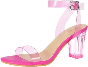 ZriEy Women's Clear Heels Chunky Block Mid High Heeled Sandals Open Toe Transparent Ankle Strap Dress Pump Shoes for Women in Daily Wear Party Wedding