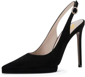 Zszszsu Women's Sexy Pointed Toe Slingback High Heels Elegant Stiletto Platform Pumps Rhinestone Buckled Strap Dress Formal Party Office Shoes Size 4-16 US
